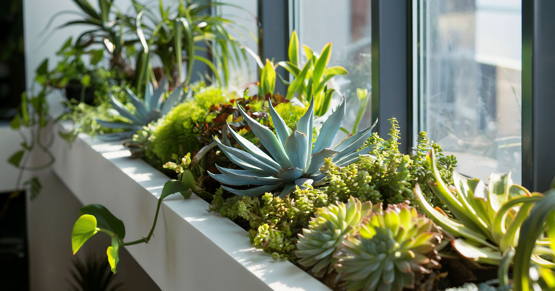 a selection of house plants on a windowsill